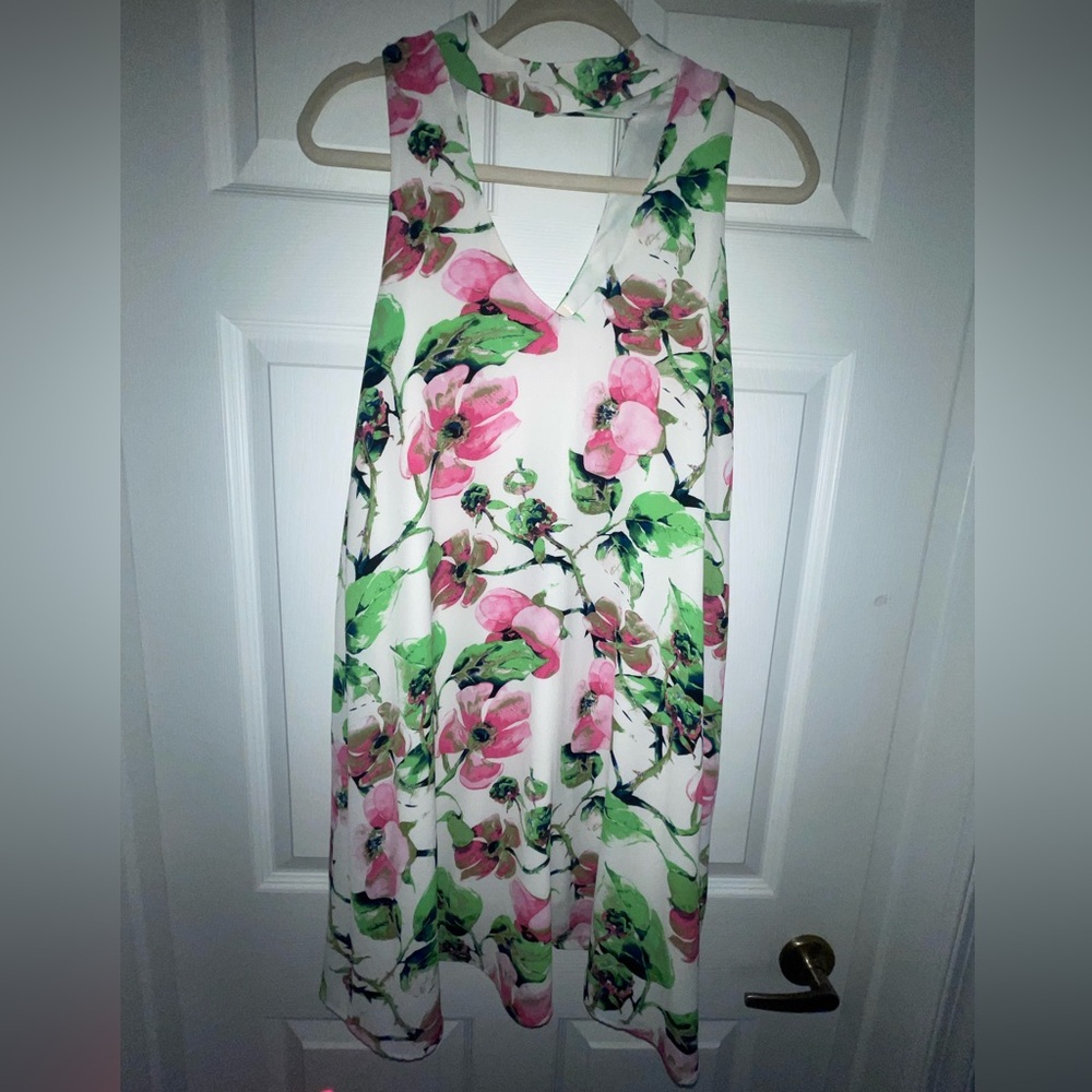 Pink and Green floral V-neck Sundress